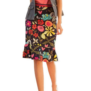 Trina Turk Alina Skirt Womens Size 4 Navy Floral Bright Pencil Pleated Hem Lined